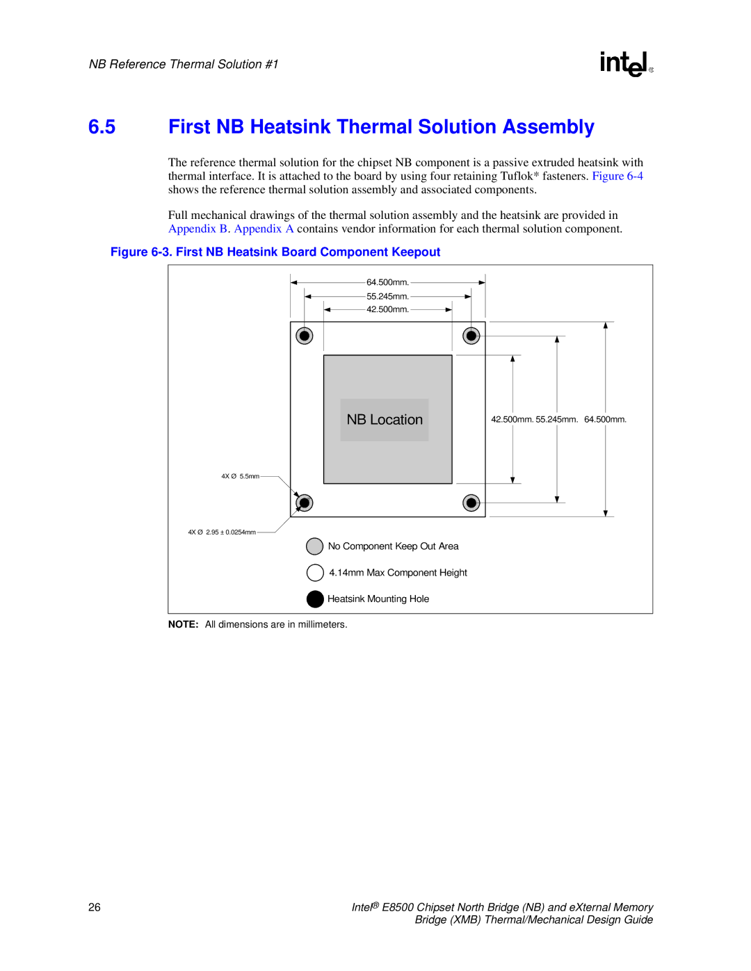 Intel E8500 manual First NB Heatsink Thermal Solution Assembly, TNBLocation 