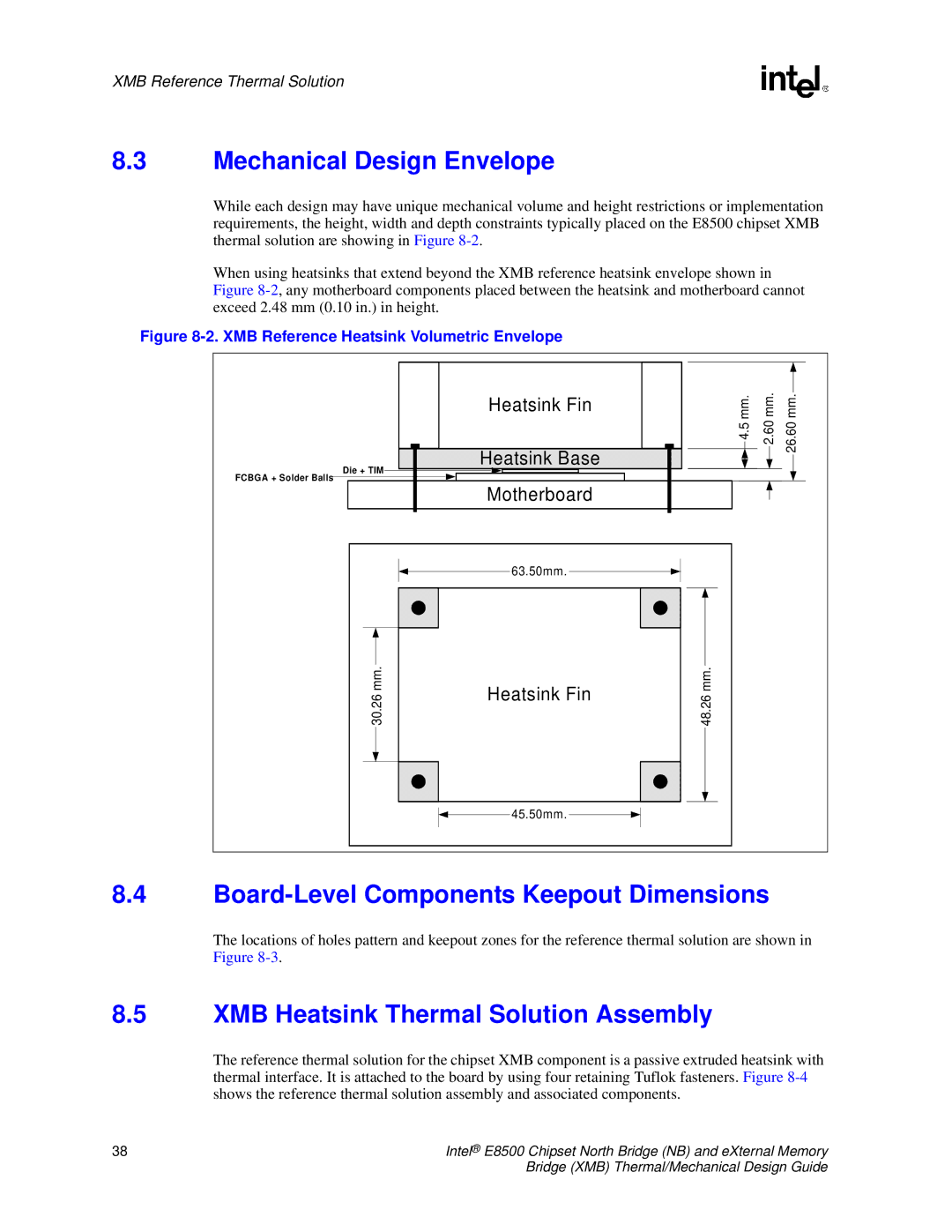 Intel E8500 manual XMB Heatsink Thermal Solution Assembly, XMB Reference Heatsink Volumetric Envelope 