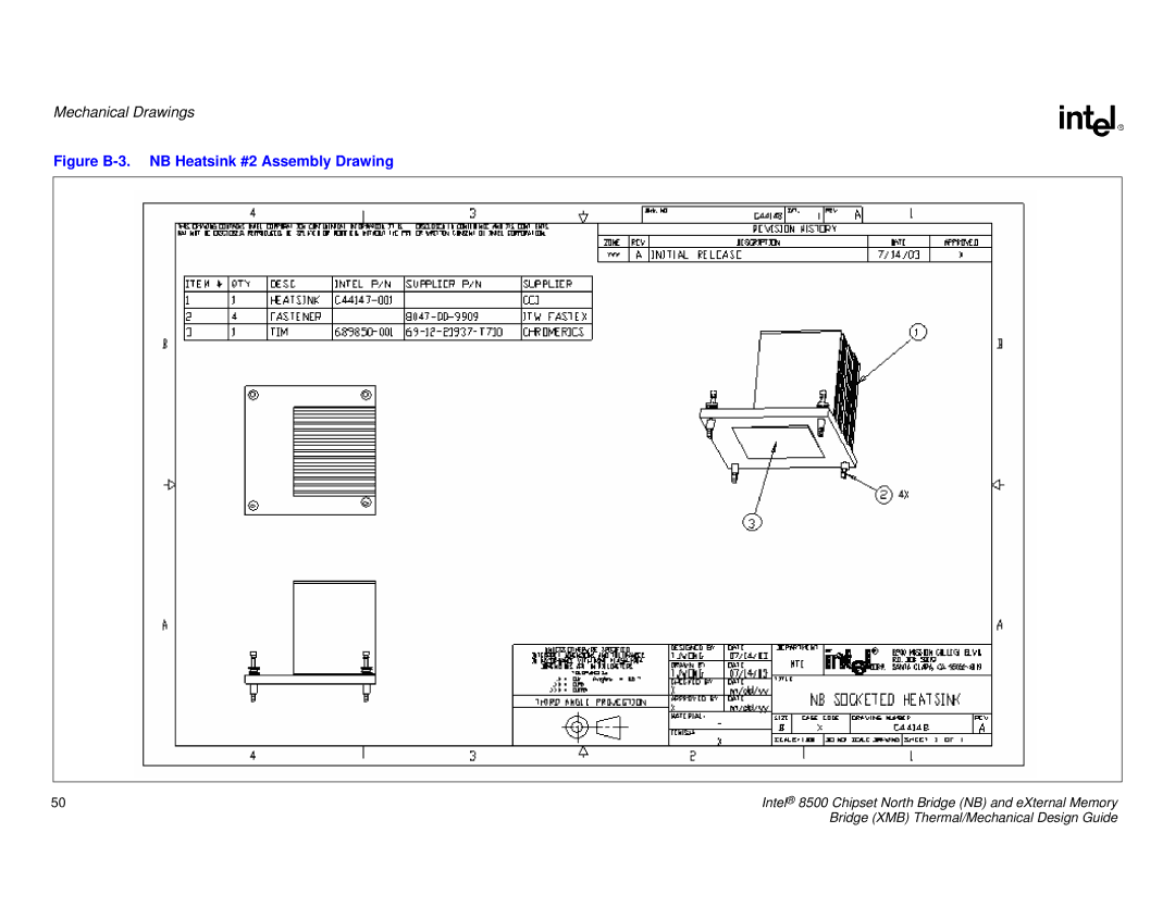 Intel E8500 manual Figure B-3. NB Heatsink #2 Assembly Drawing 