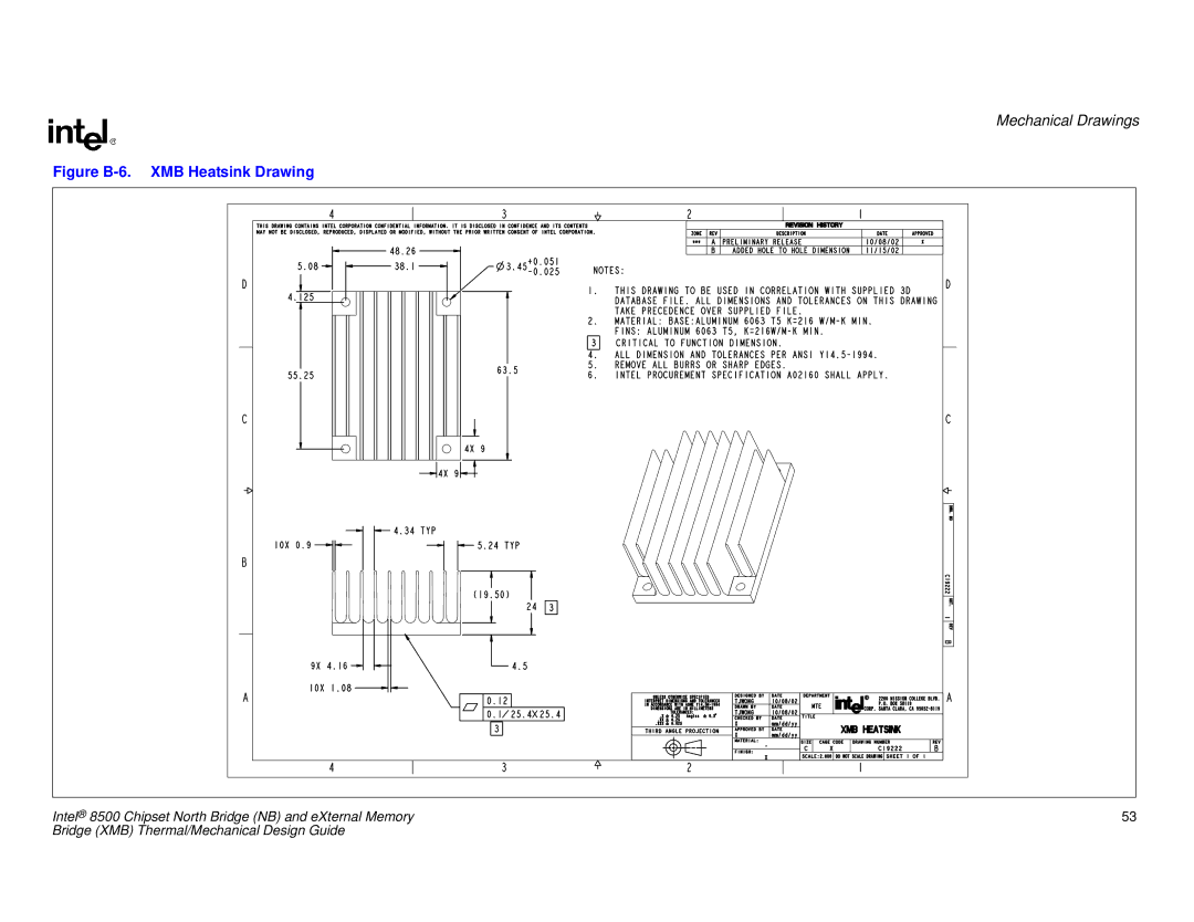 Intel E8500 manual Figure B-6. XMB Heatsink Drawing 