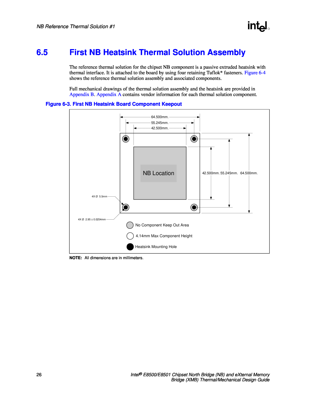 Intel E8501 manual 6.5First NB Heatsink Thermal Solution Assembly, TNBLocation, NB Reference Thermal Solution #1 