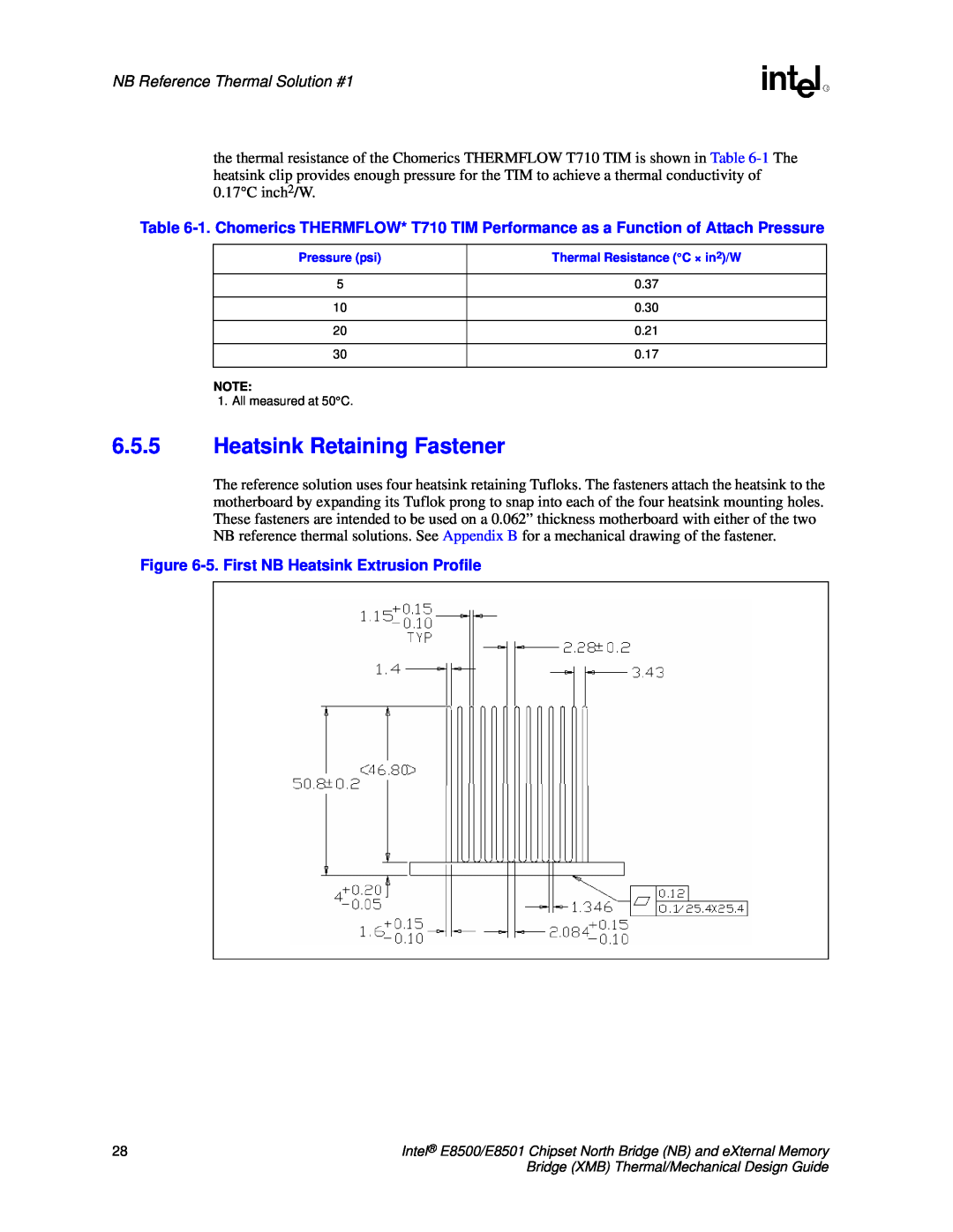 Intel E8501 6.5.5Heatsink Retaining Fastener, NB Reference Thermal Solution #1, 5.First NB Heatsink Extrusion Profile 