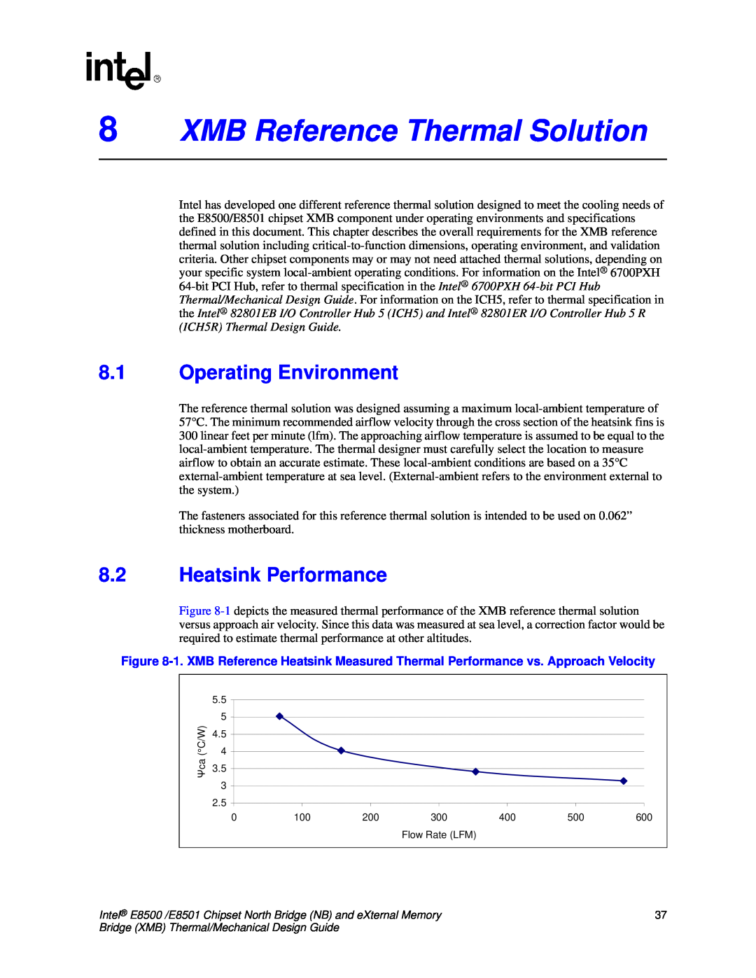 Intel E8501 manual 8XMB Reference Thermal Solution, 8.1Operating Environment, 8.2Heatsink Performance 