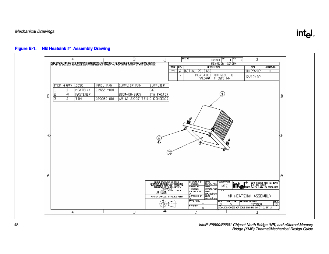 Intel E8501 Mechanical Drawings, Figure B-1.NB Heatsink #1 Assembly Drawing, Bridge XMB Thermal/Mechanical Design Guide 