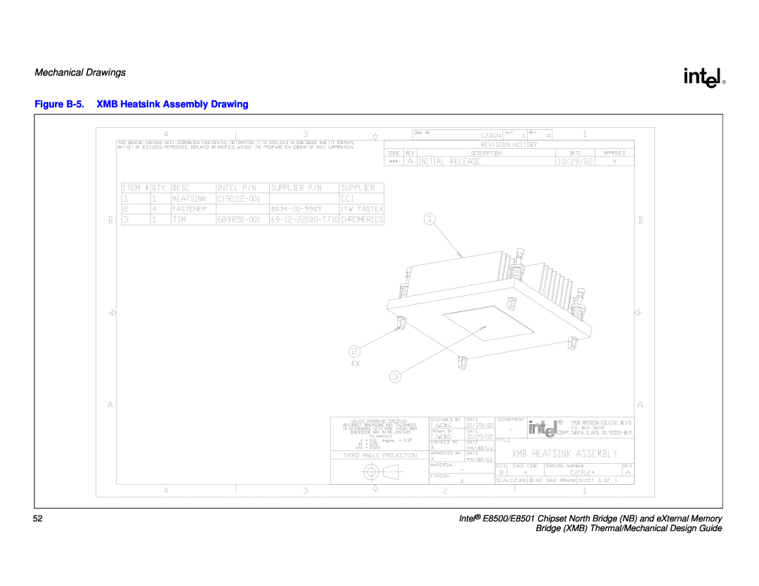 Intel E8501 Mechanical Drawings, Figure B-5.XMB Heatsink Assembly Drawing, Bridge XMB Thermal/Mechanical Design Guide 