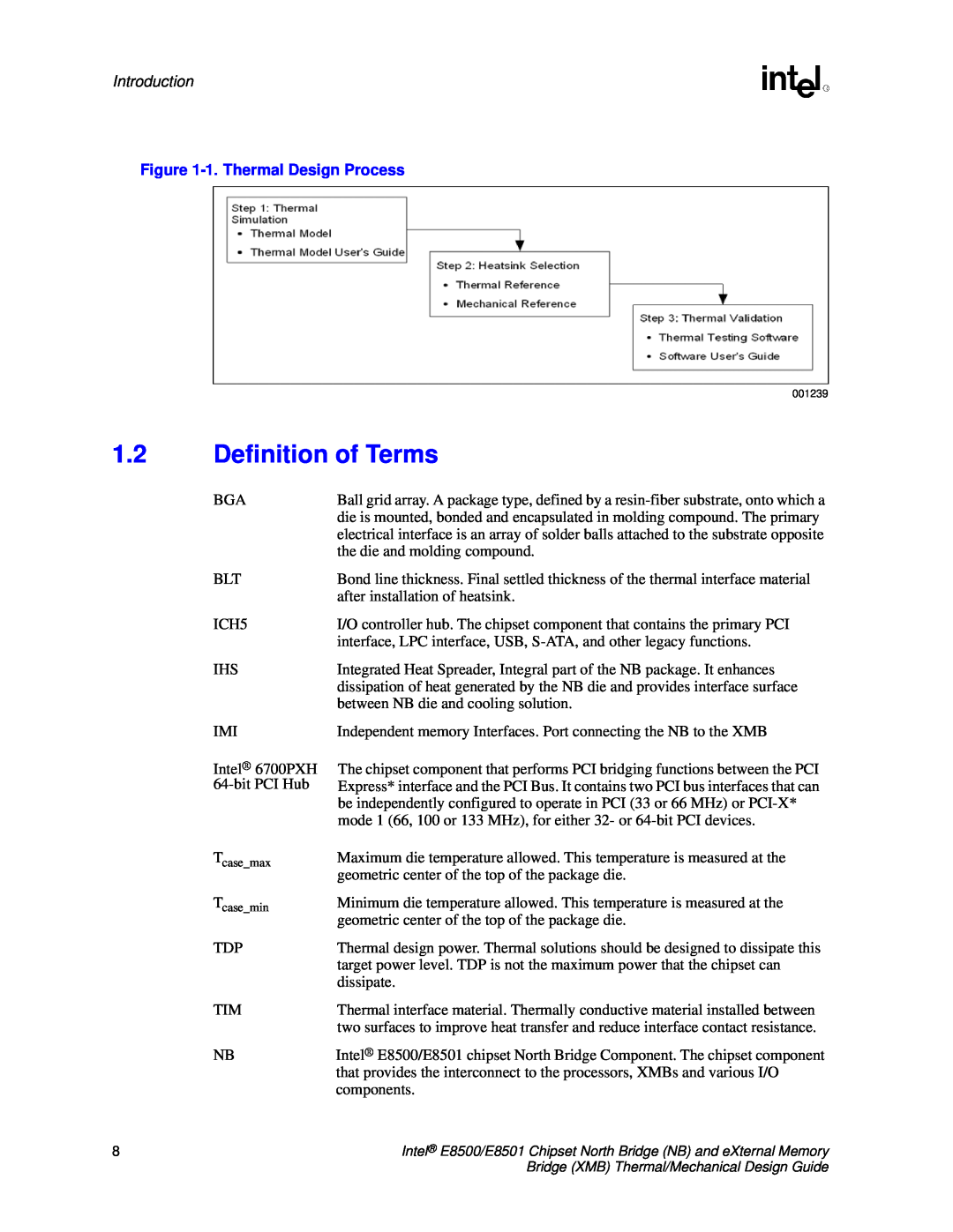 Intel E8501 manual 1.2Definition of Terms, Introduction, 1.Thermal Design Process 