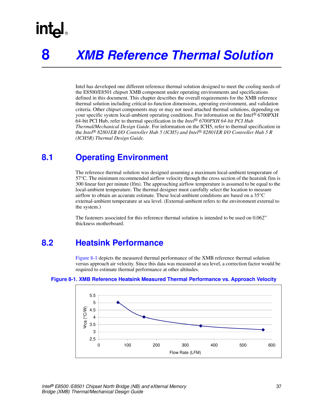 Intel E8501 manual XMB Reference Thermal Solution, Operating Environment 