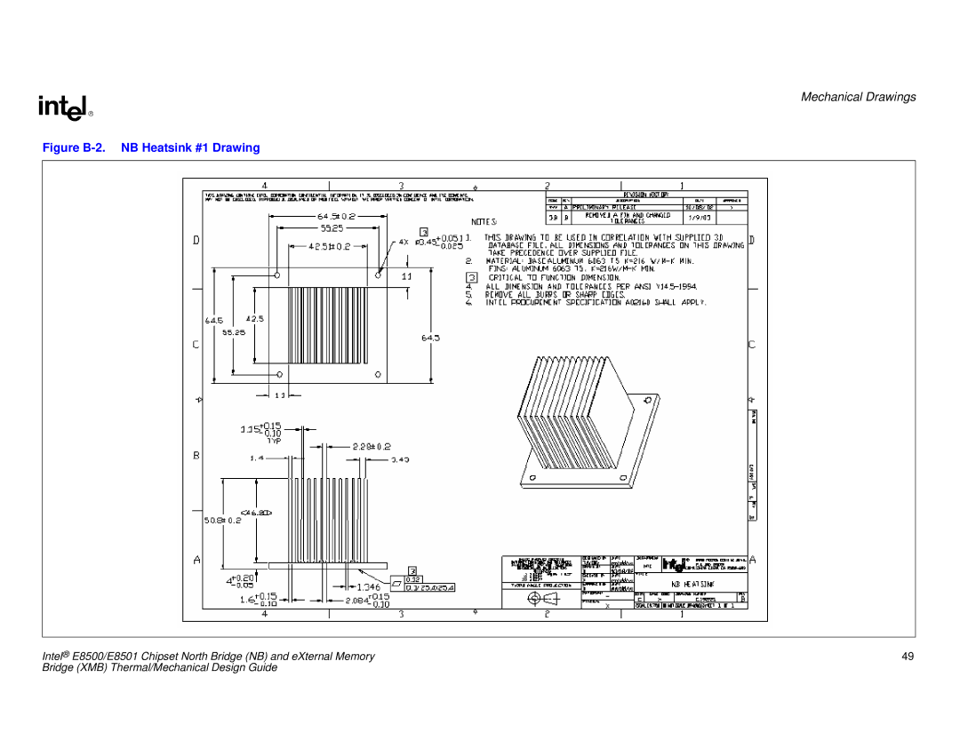 Intel E8501 manual Figure B-2. NB Heatsink #1 Drawing 