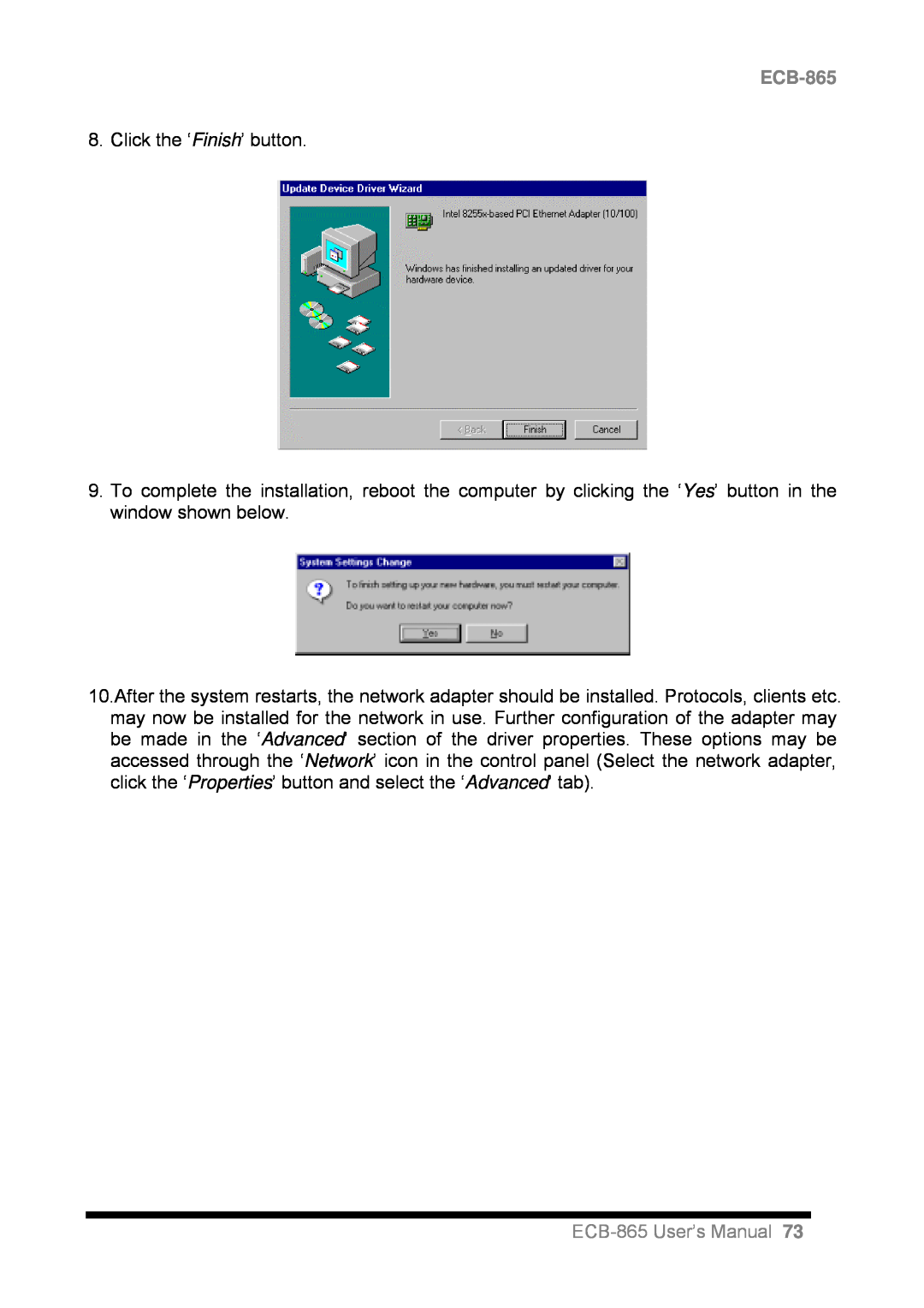 Intel user manual Click the ‘Finish’ button, ECB-865User’s Manual 
