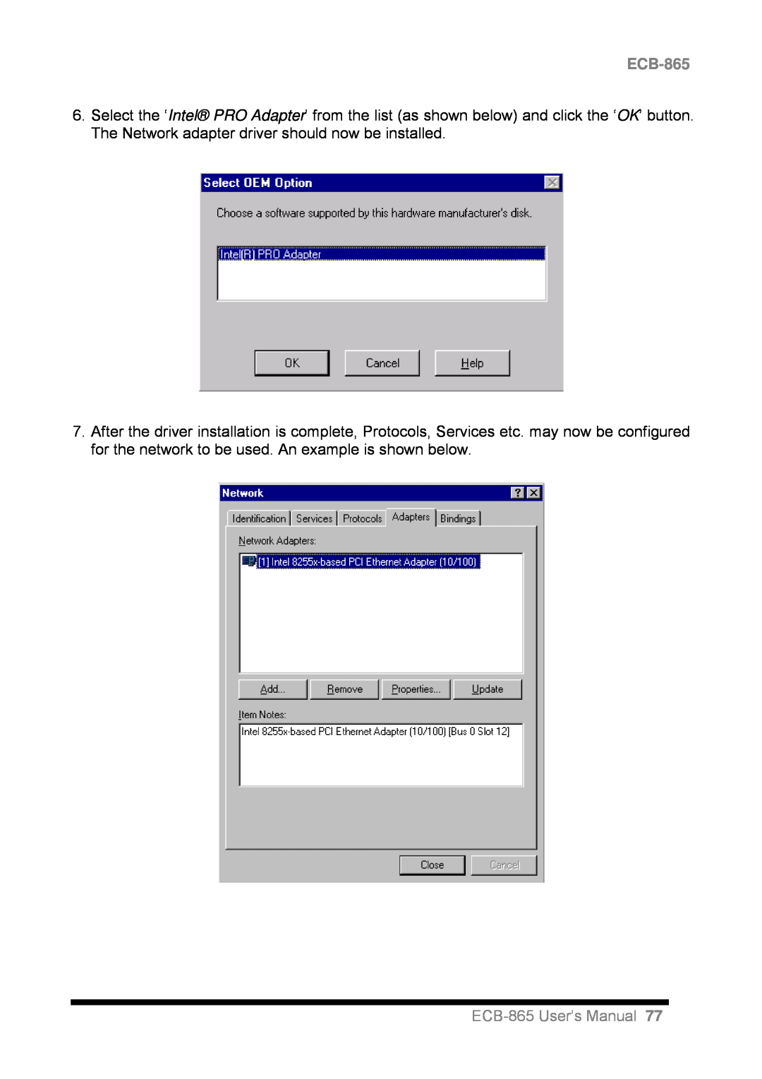 Intel user manual ECB-865User’s Manual 