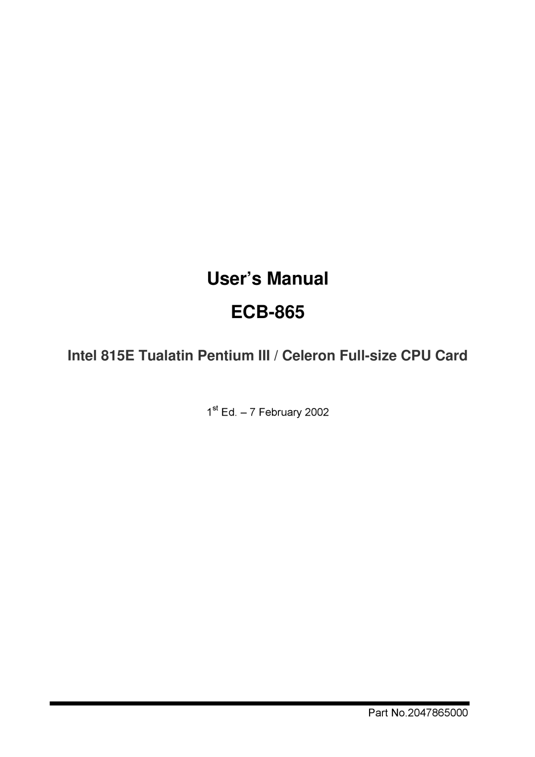 Intel user manual User’s Manual ECB-865 