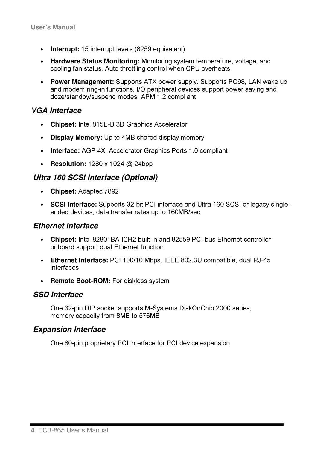 Intel ECB-865 user manual Expansion Interface 