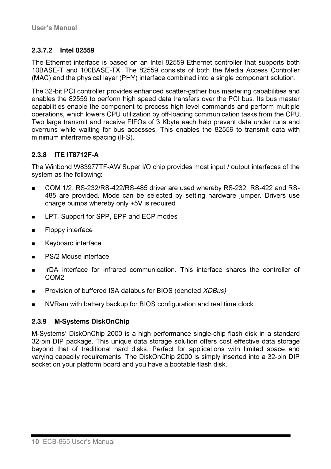 Intel ECB-865 user manual Intel, ITE IT8712F-A, Systems DiskOnChip 