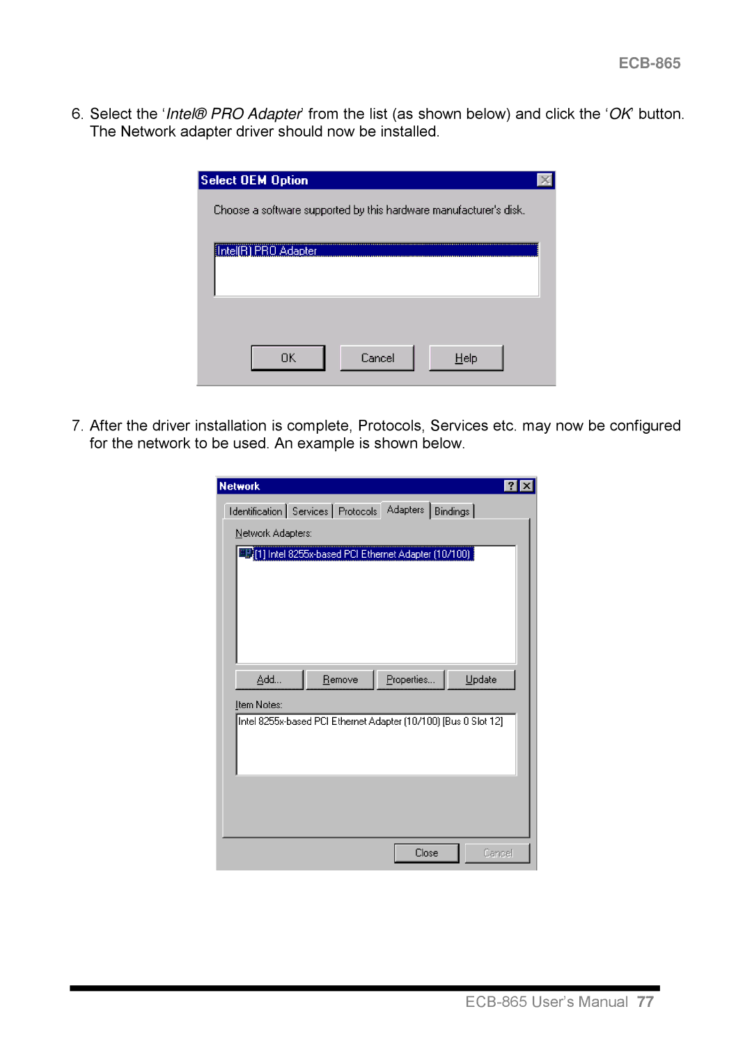 Intel ECB-865 user manual 