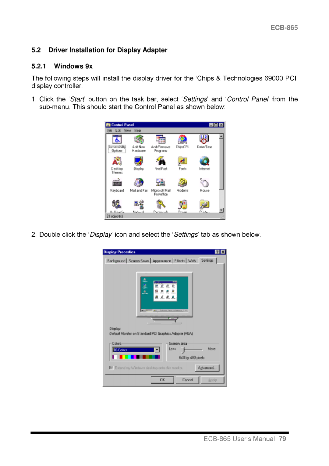 Intel ECB-865 user manual Driver Installation for Display Adapter Windows 