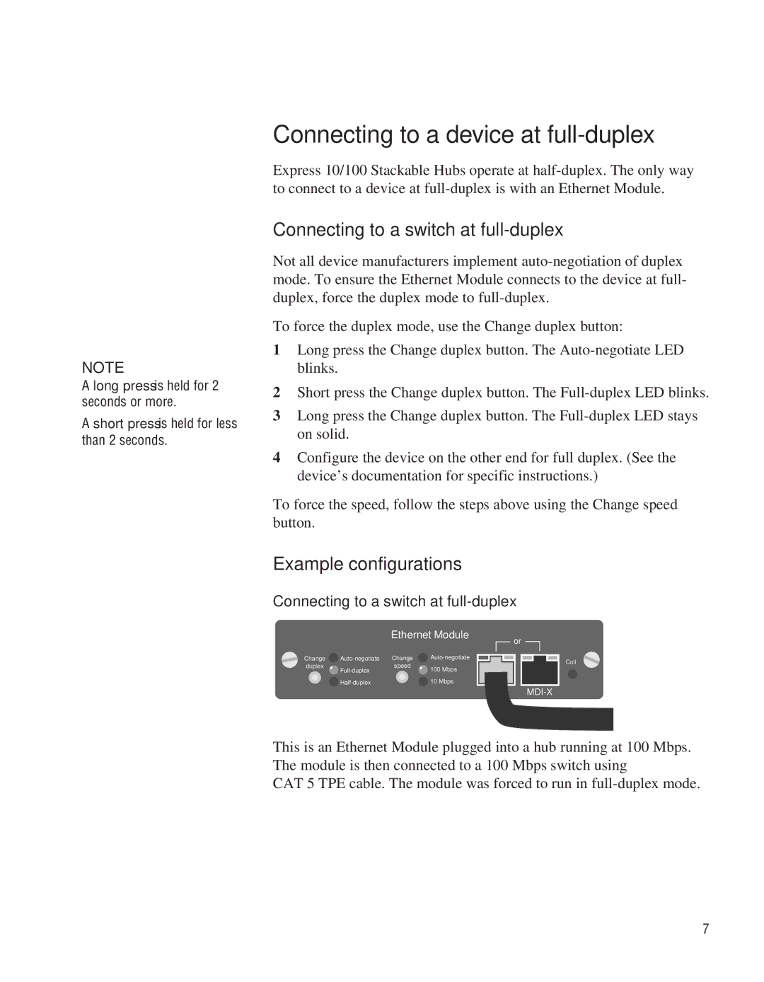 Intel EE110EM manual Connecting to a device at full-duplex, Connecting to a switch at full-duplex 