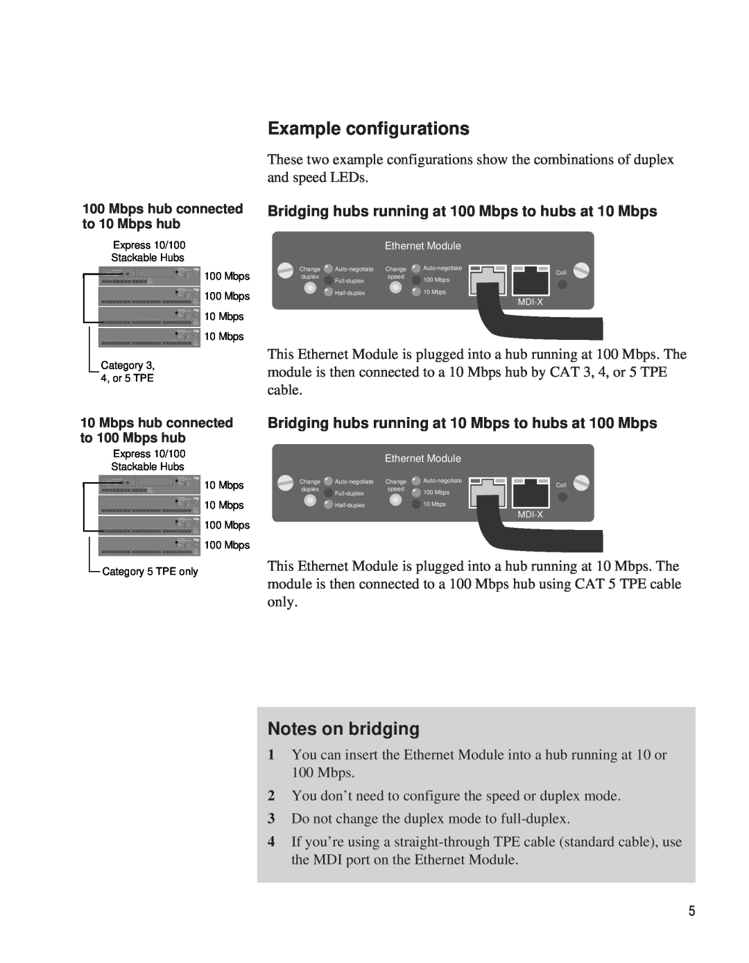 Intel EE110EM manual Example configurations, Notes on bridging 