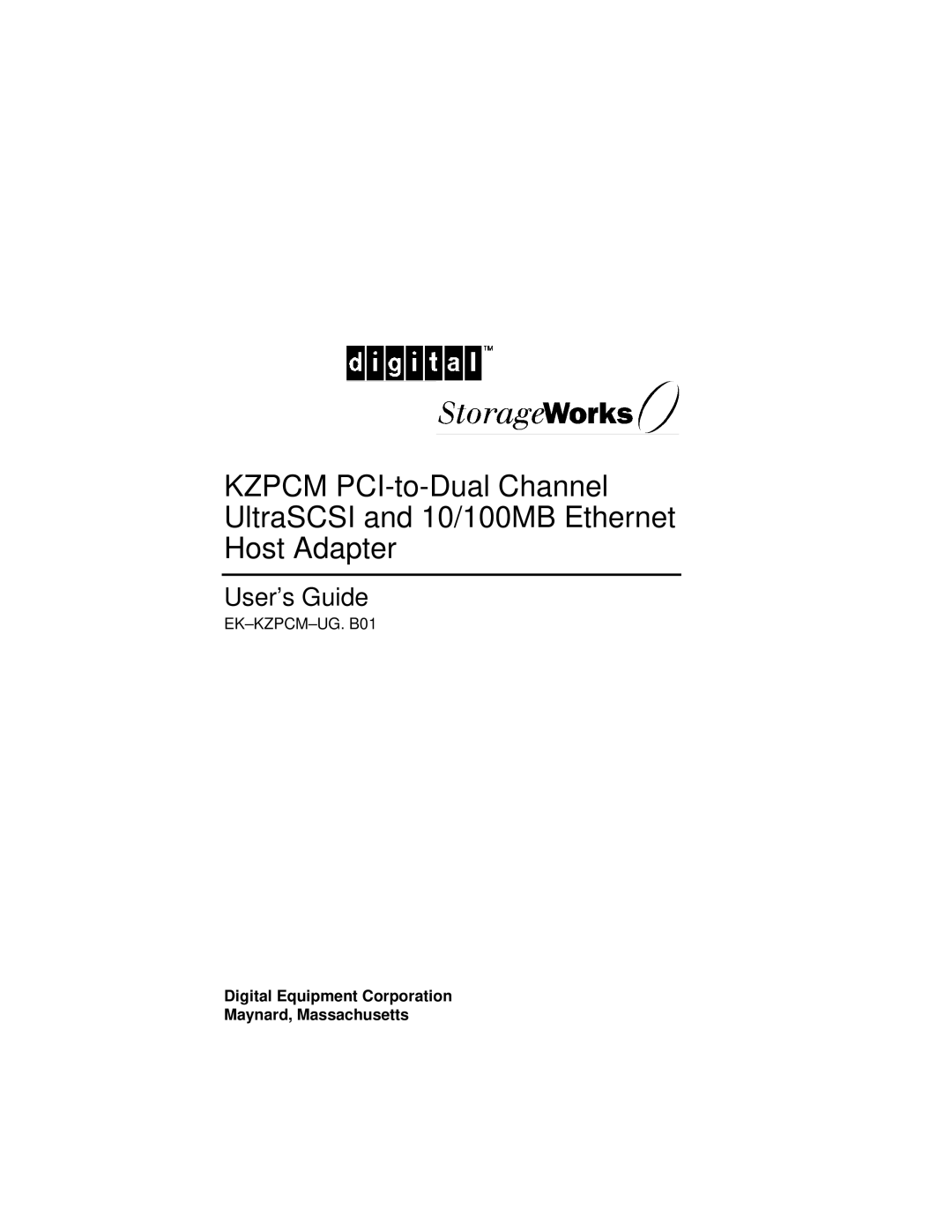 Intel EK-KZPCM-UG manual KZPCM PCI-to-Dual Channel UltraSCSI and 10/100MB Ethernet, Host Adapter, User’s Guide 