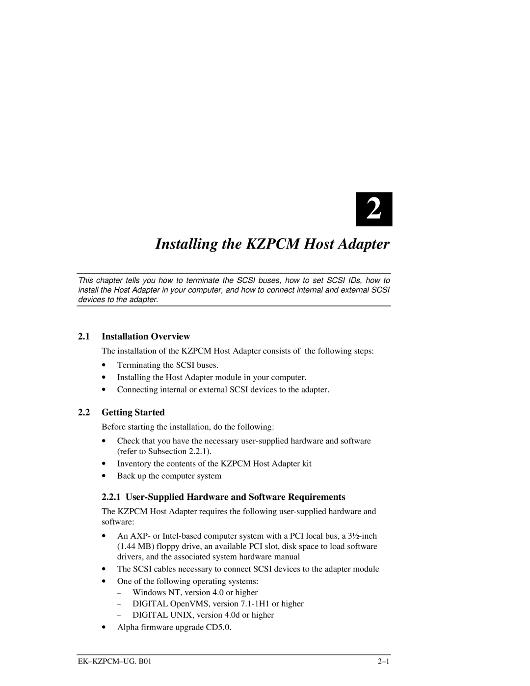Intel EK-KZPCM-UG manual Installing the KZPCM Host Adapter, Installation Overview, Getting Started 