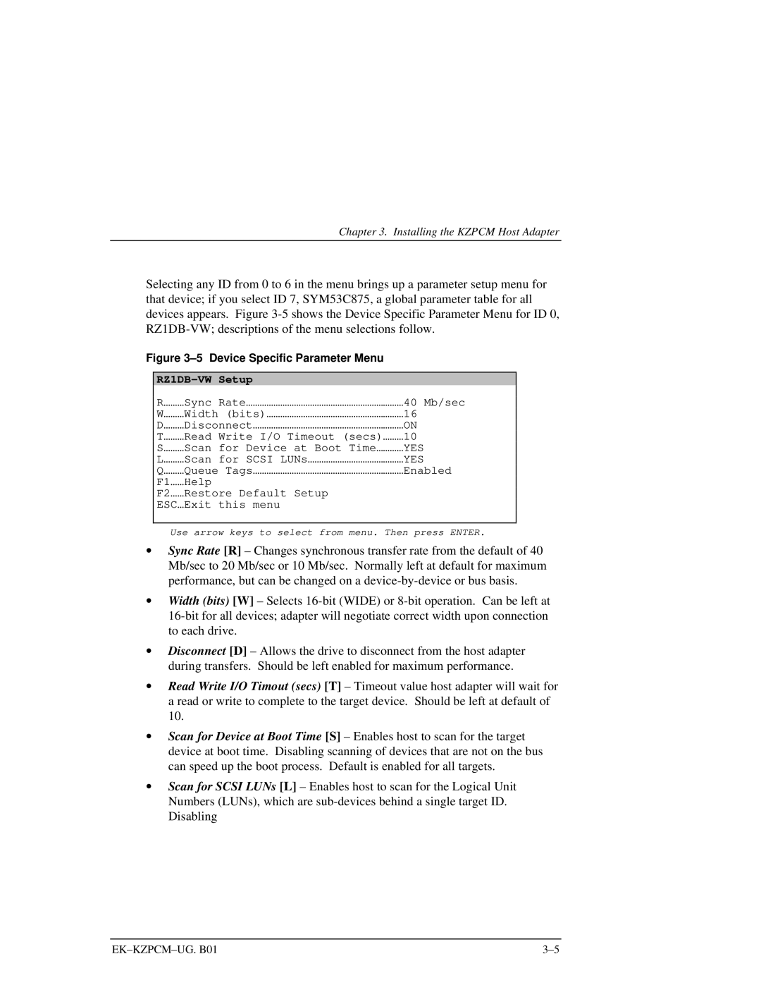 Intel EK-KZPCM-UG manual 5 Device Specific Parameter Menu, RZ1DB-VW Setup 