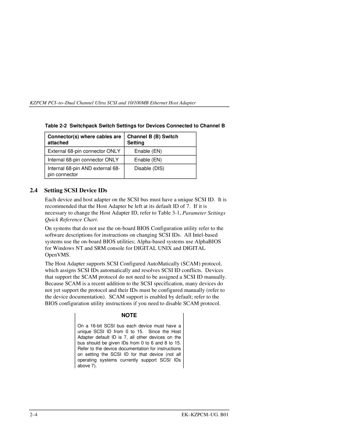 Intel EK-KZPCM-UG manual Setting Scsi Device IDs 