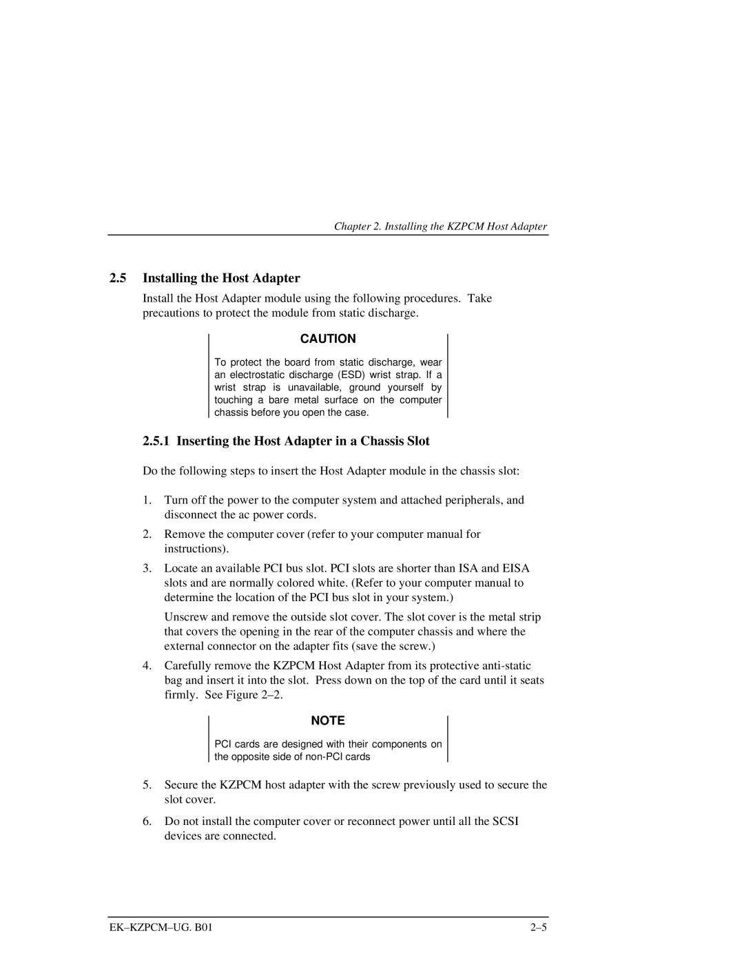 Intel EK-KZPCM-UG manual Installing the Host Adapter, Inserting the Host Adapter in a Chassis Slot 