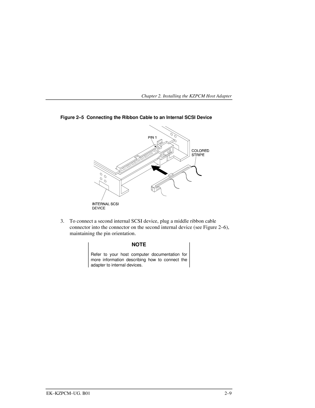 Intel EK-KZPCM-UG manual Connecting the Ribbon Cable to an Internal Scsi Device 