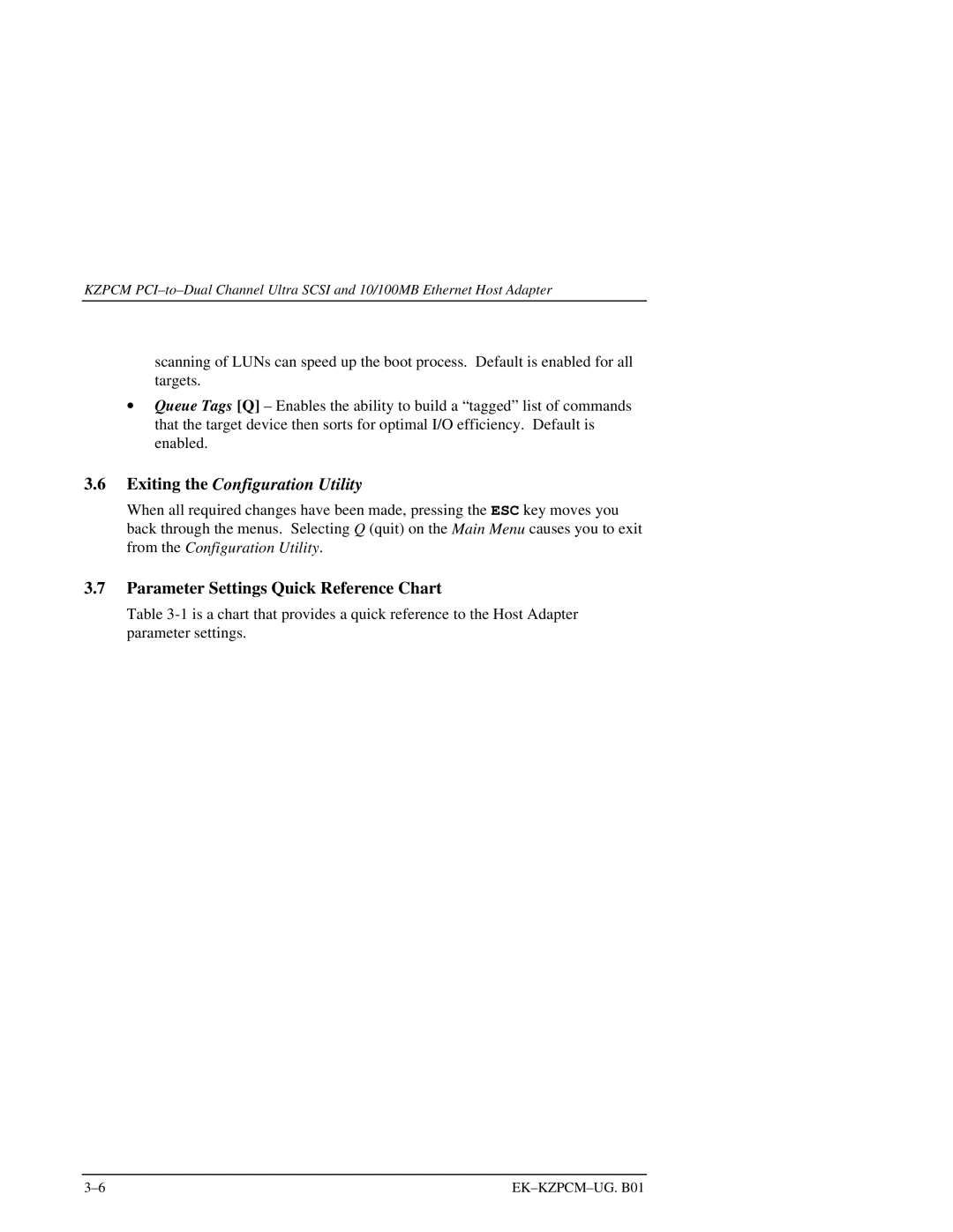 Intel EK-KZPCM-UG manual Exiting the Configuration Utility, Parameter Settings Quick Reference Chart 