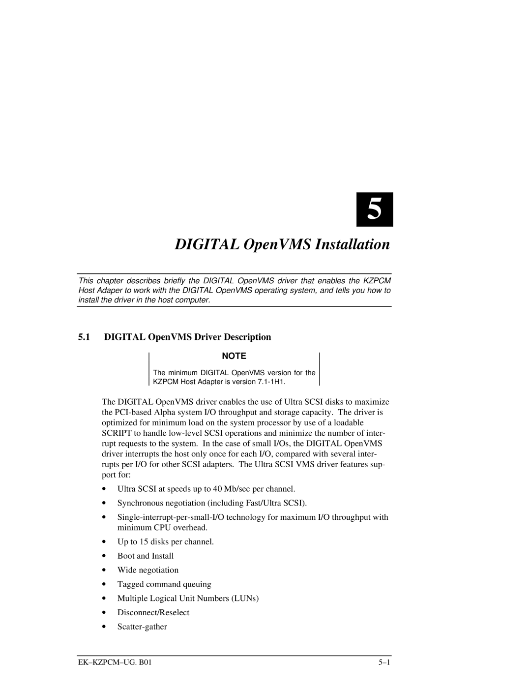 Intel EK-KZPCM-UG manual Digital OpenVMS Installation, Digital OpenVMS Driver Description 