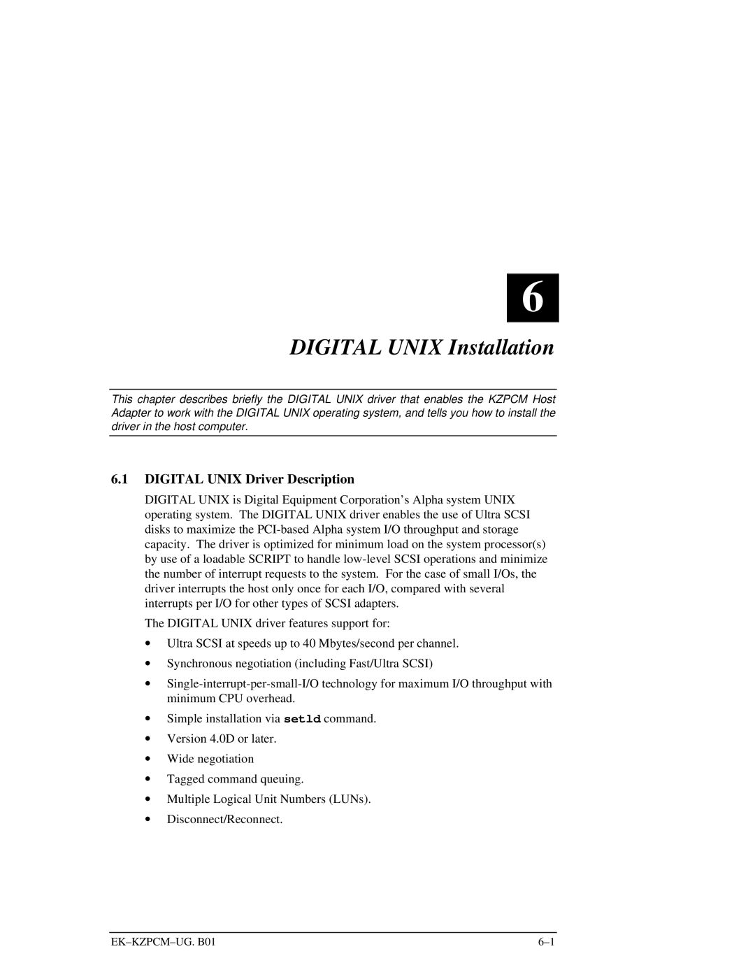 Intel EK-KZPCM-UG manual Digital Unix Installation, Digital Unix Driver Description 