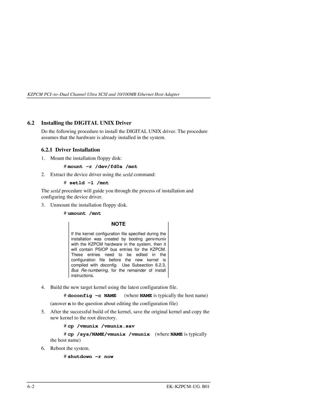 Intel EK-KZPCM-UG manual Installing the Digital Unix Driver, Driver Installation 