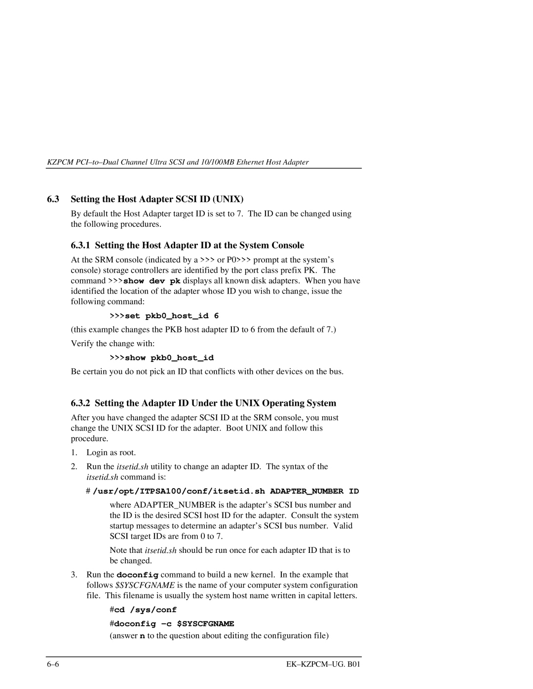 Intel EK-KZPCM-UG manual Setting the Host Adapter Scsi ID Unix, Setting the Host Adapter ID at the System Console 