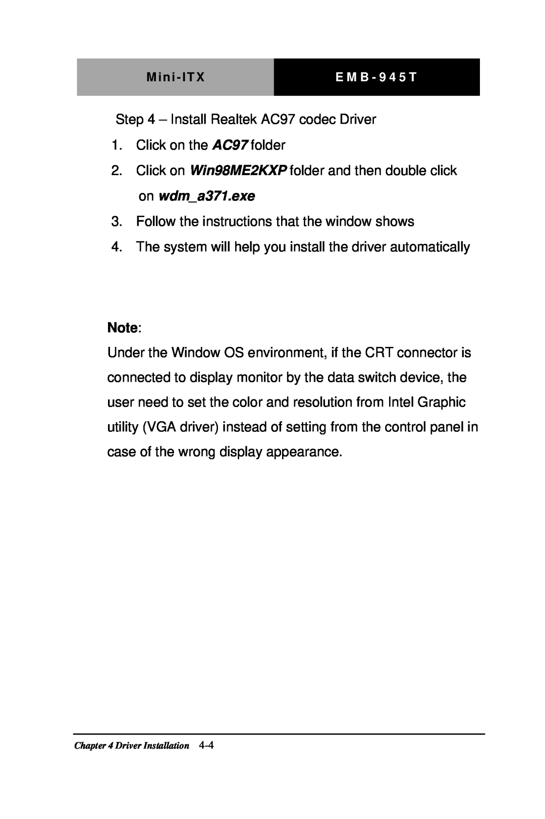 Intel EMB-945T manual Install Realtek AC97 codec Driver 