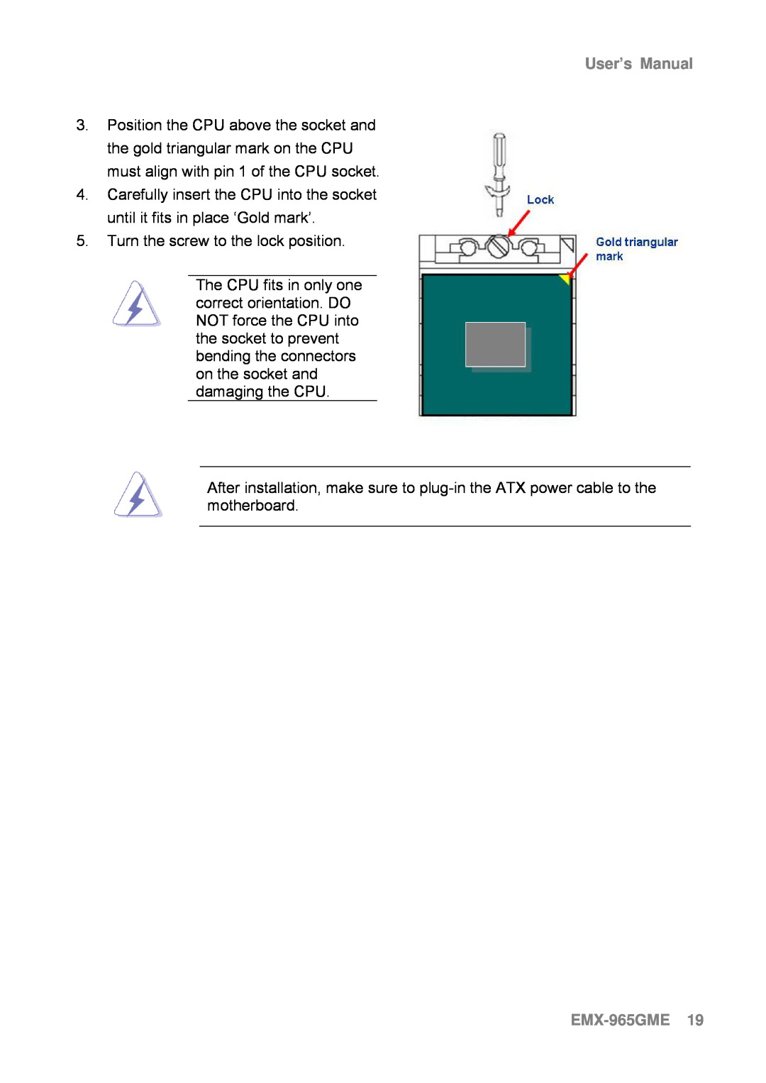 Intel user manual EMX-965GME19, User’s Manual 