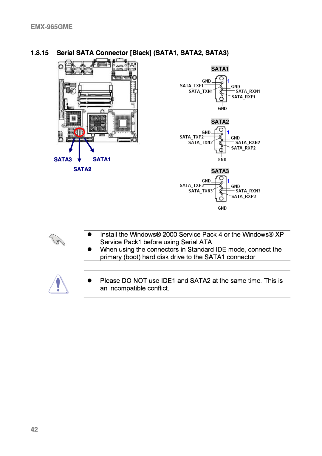 Intel EMX-965GME user manual SATA1 SATA2 