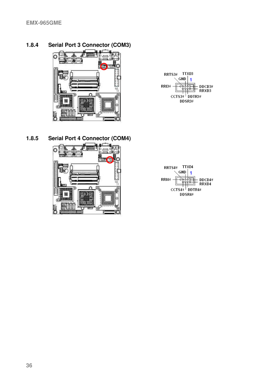 Intel EMX-965GME user manual Serial Port 3 Connector COM3 Serial Port 4 Connector COM4 