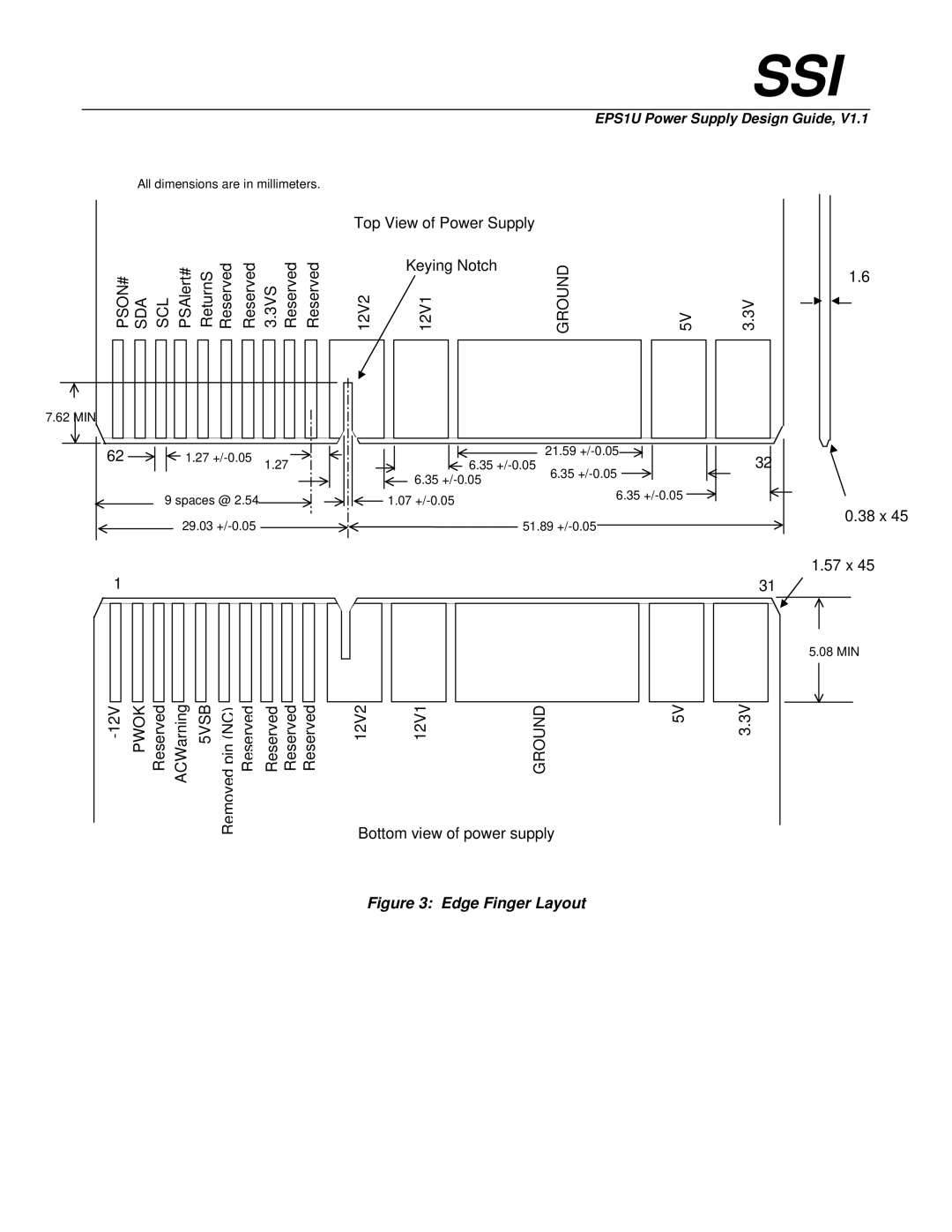 Intel EPS1U manual Edge Finger Layout 