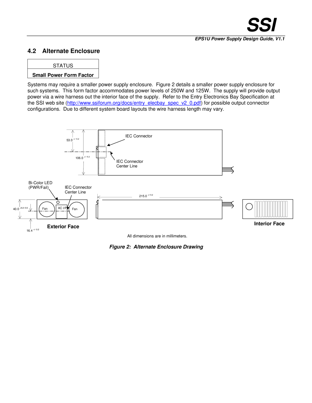 Intel EPS1U manual Alternate Enclosure, Small Power Form Factor, Exterior Face, Interior Face 