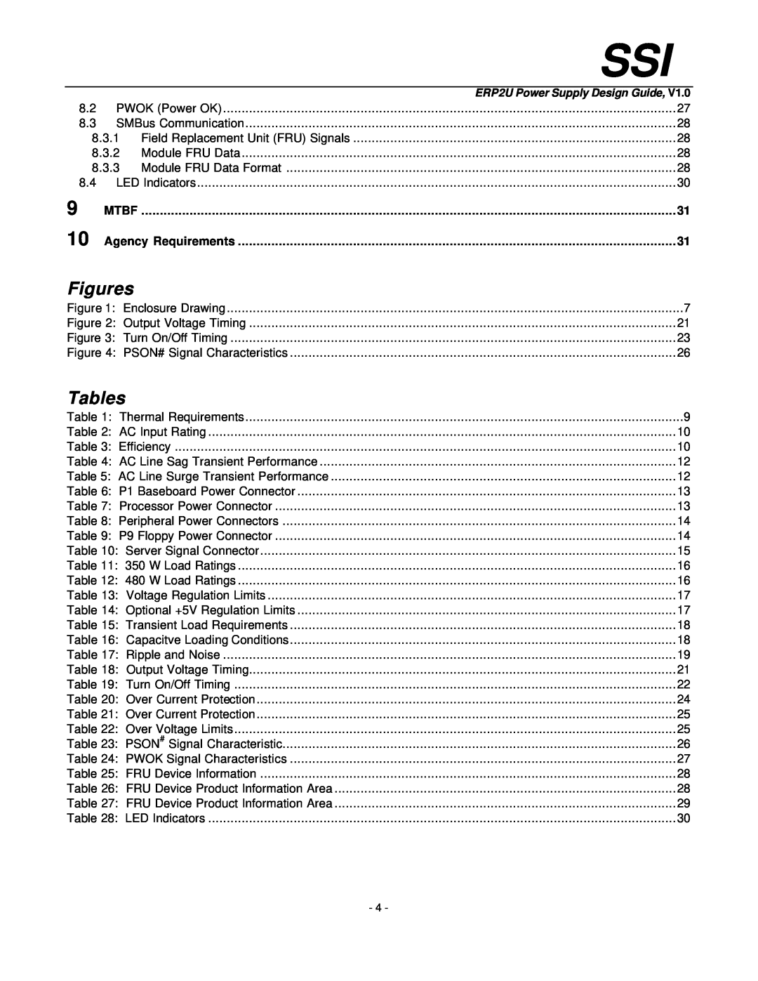 Intel ERP2U manual Figures, Tables, Mtbf, Agency Requirements 