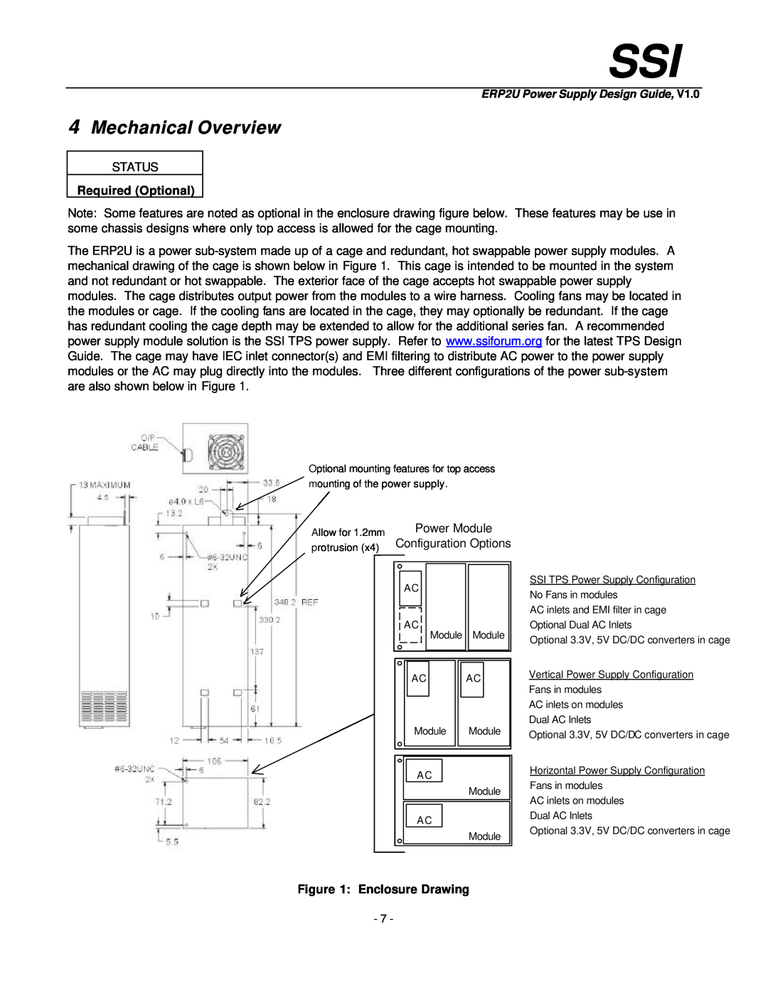 Intel ERP2U manual Mechanical Overview, Required Optional, Enclosure Drawing 