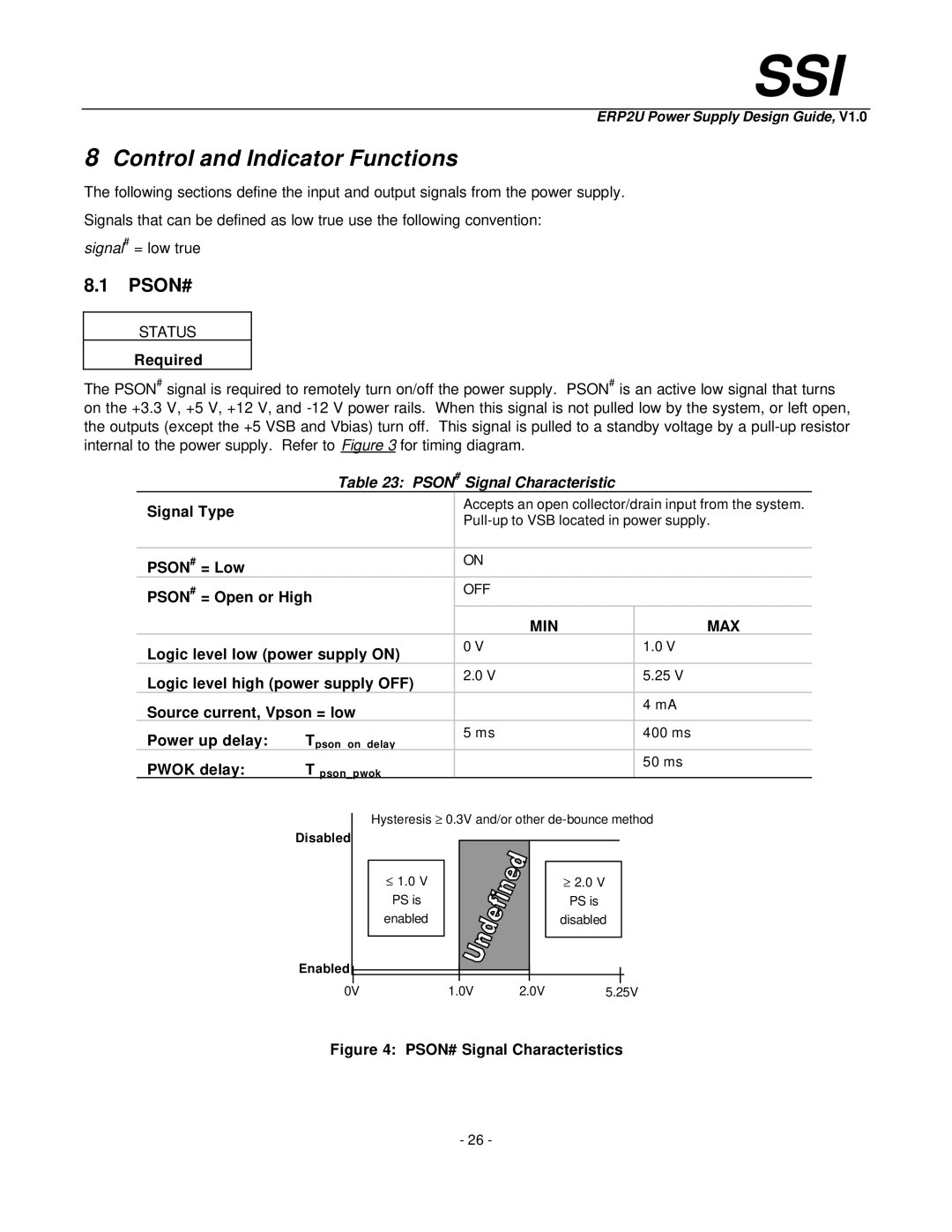 Intel ERP2U manual Control and Indicator Functions, Pson#, Pson # Signal Characteristic Signal Type, Pwok delay 