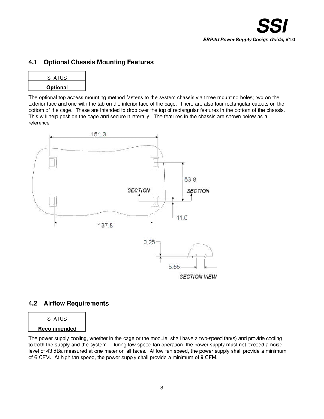 Intel ERP2U manual Optional Chassis Mounting Features, Airflow Requirements, Recommended 