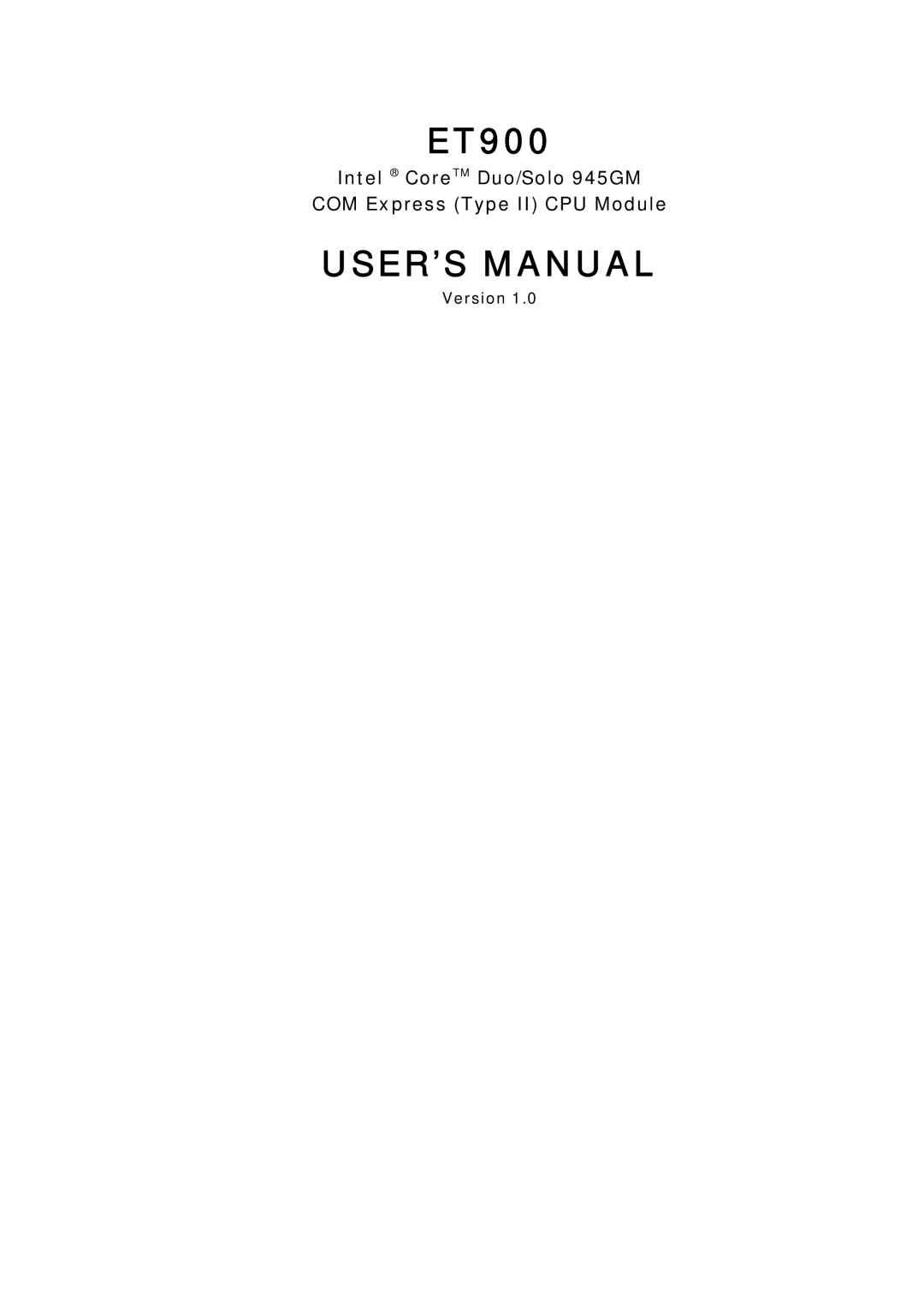 Intel ET900 user manual USER’S Manual, Version 