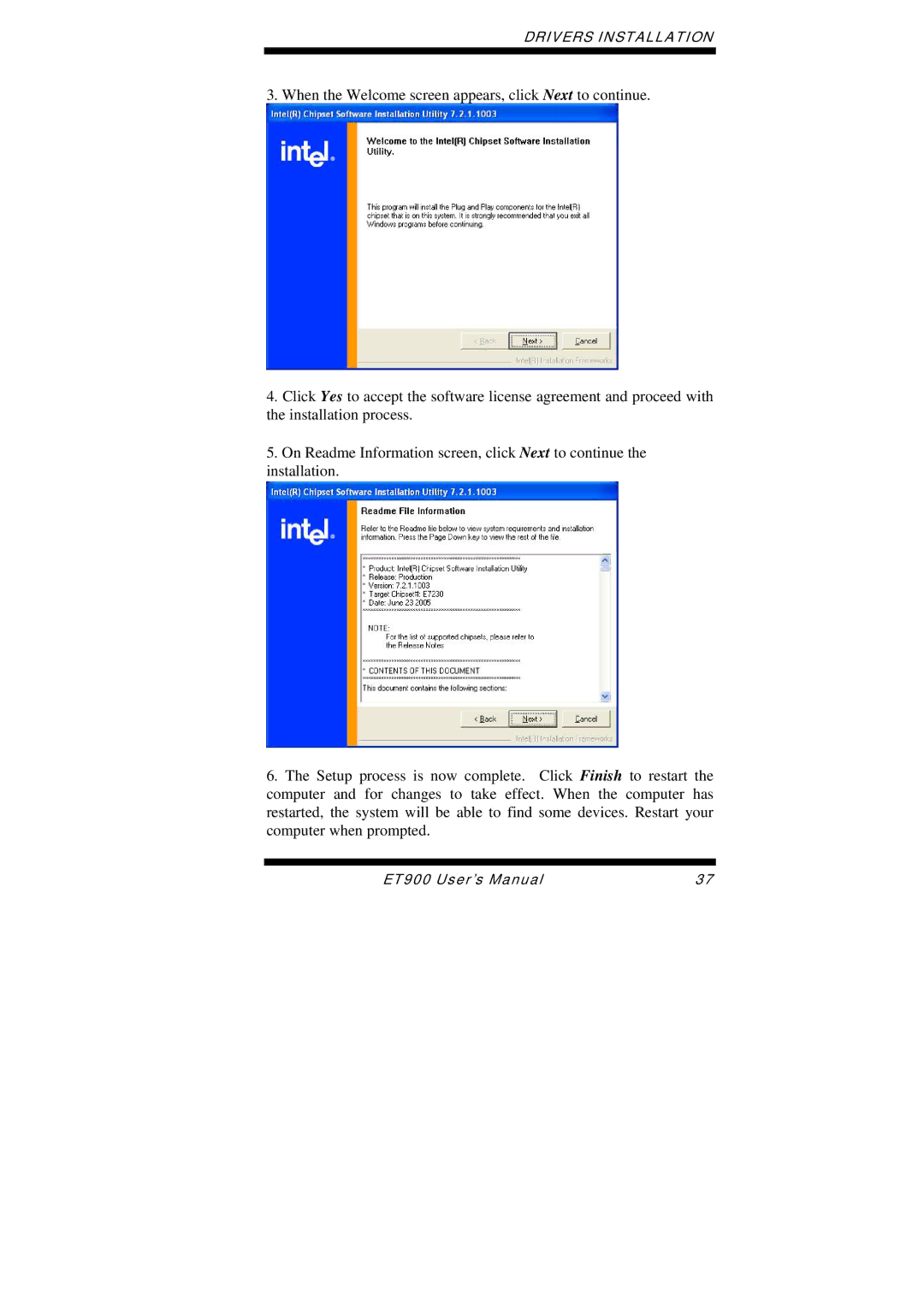 Intel ET900 user manual Drivers Installation 