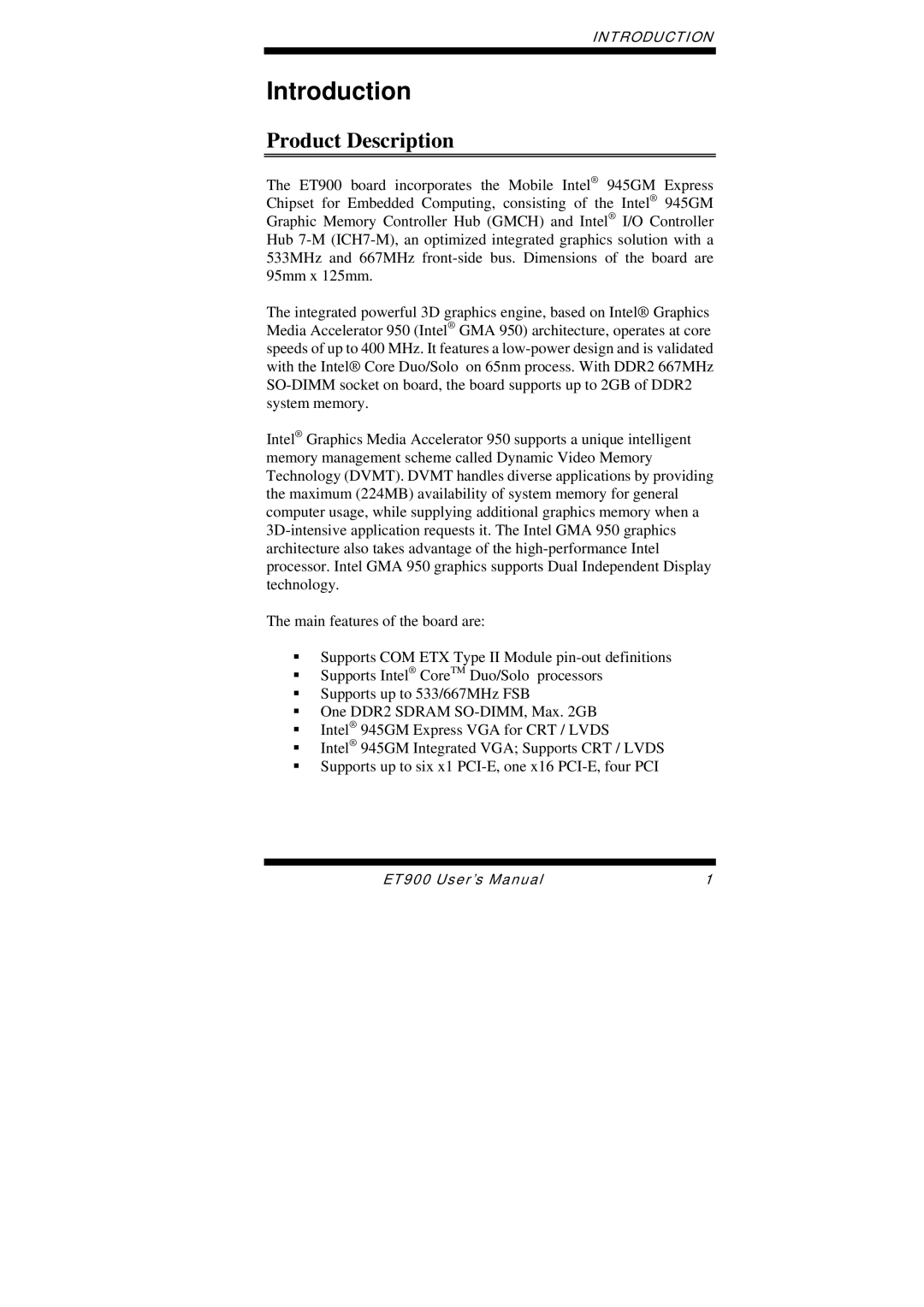 Intel ET900 user manual Introduction, Product Description 