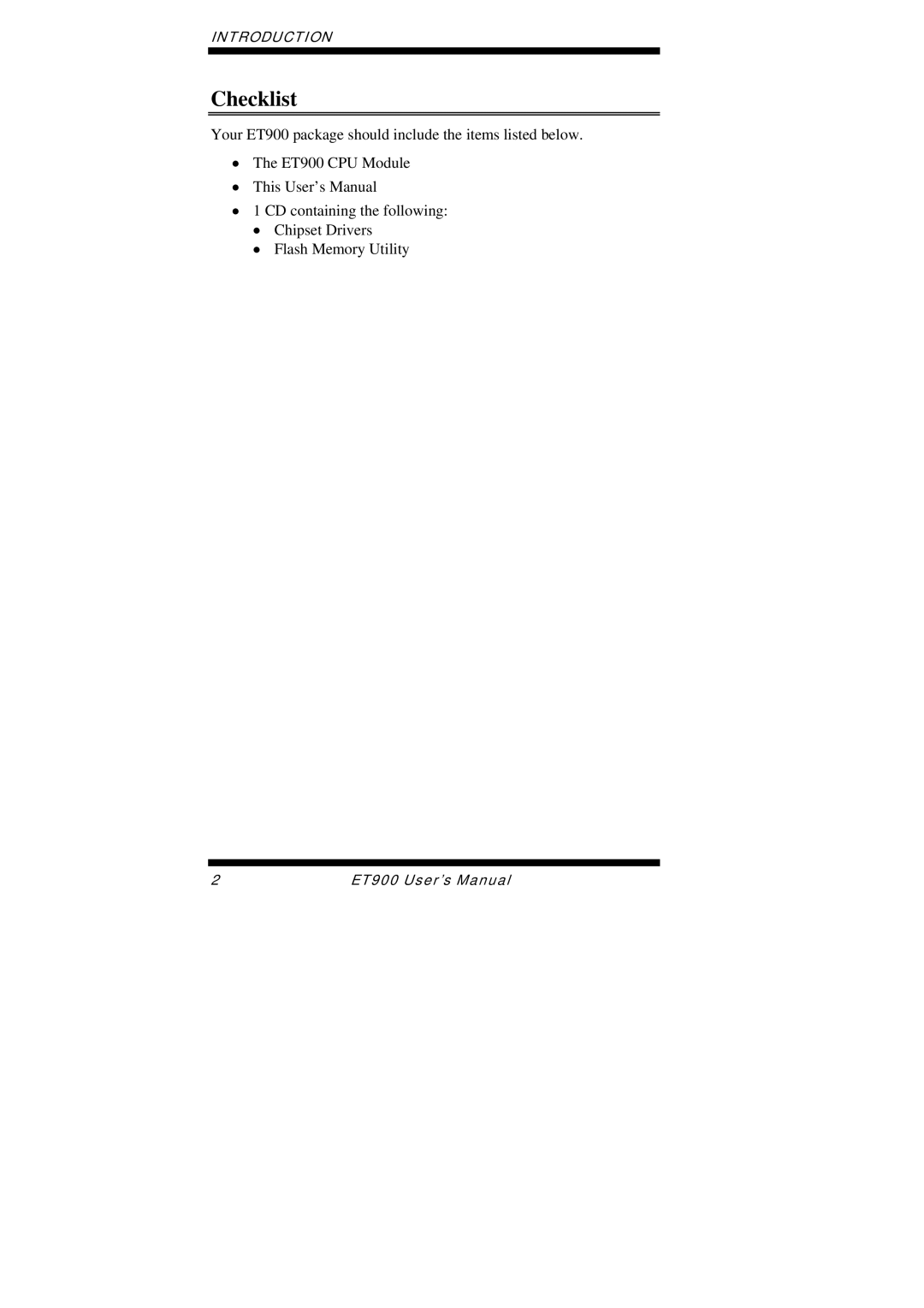 Intel ET900 user manual Checklist 