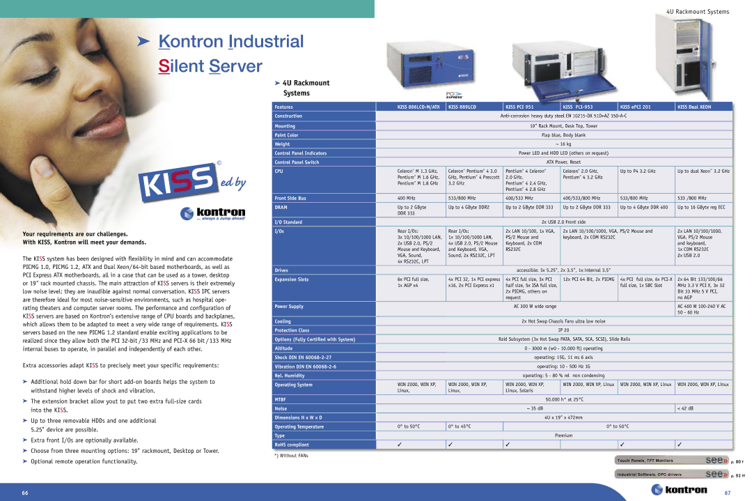 Intel Ethernet Switch Boards manual 4U Rackmount Systems, Kiss PCI Kiss PCI-953, Kiss ePCI, Mounting Paint Color Weight 