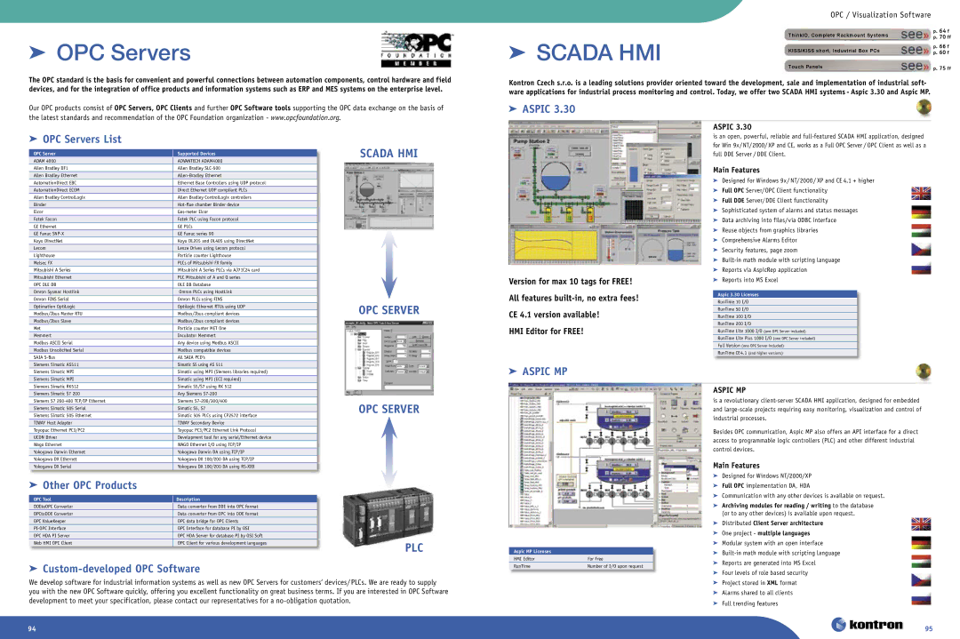 Intel Ethernet Switch Boards manual HMI Editor for Free, OPC / Visualization Software, Aspic, Main Features 