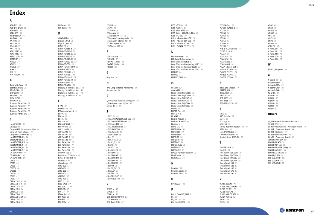 Intel Ethernet Switch Boards manual Index, ADD-DVI ADD-DVI-I/CRT ADD-LVDS ADD2-DVI, AM-EVAL1, ASM3-VME ASM6-VME, Aspic MP 