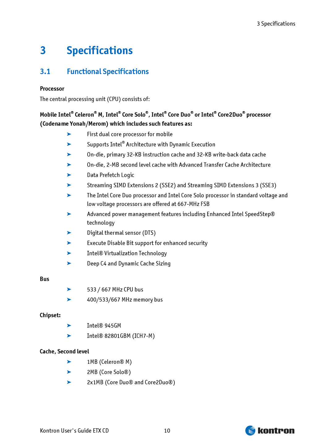 Intel ETX CD manual Functional Specifications 